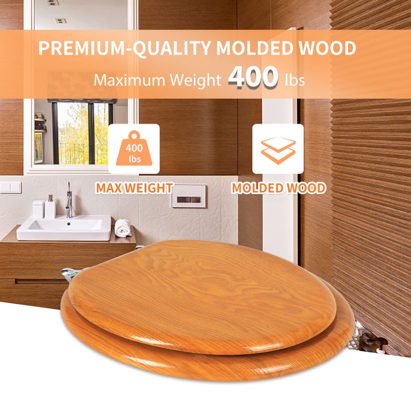 Angel Shield Durable Wood Veneer Natural Toilet Seat Metal Hinged Easy Clean Anti-scratch American Standard(Elongated,Wood Color) - Image 4
